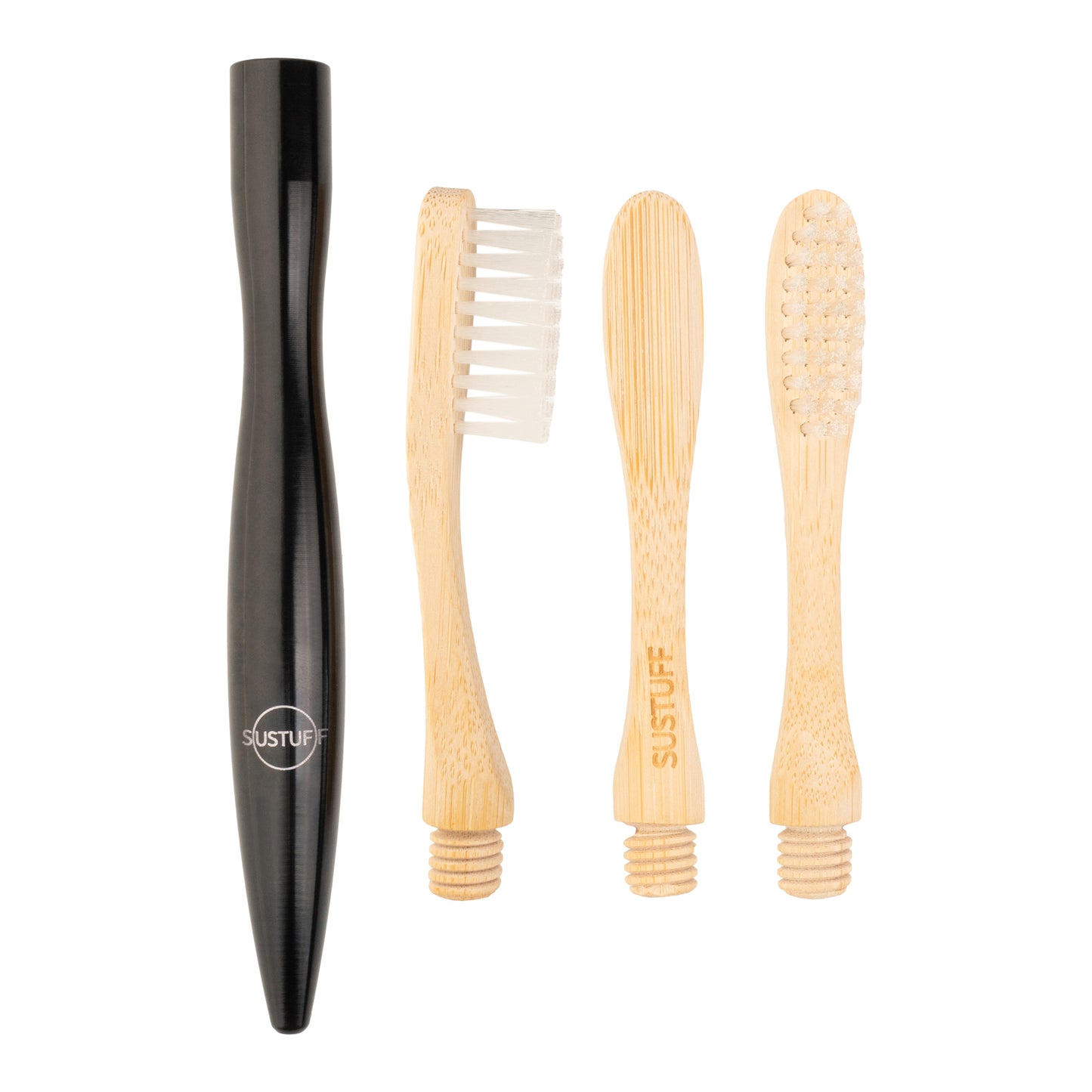 Minimalist Bamboo Toothbrush with 3 Detachable Heads (Eclipse Black)