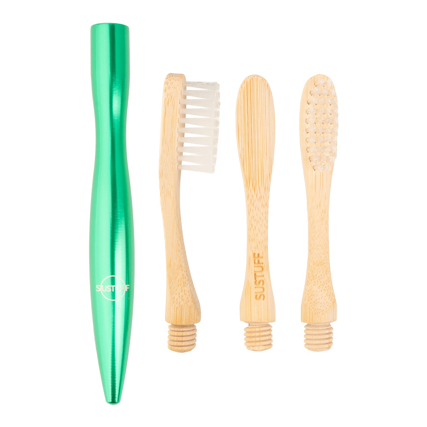 Minimalist Bamboo Toothbrush with 3 Detachable Heads (Jungle Green)