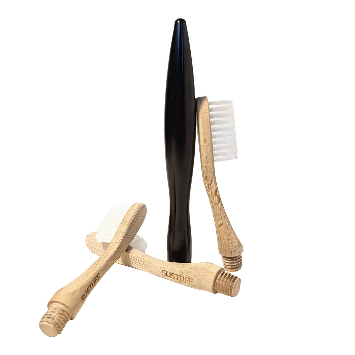 Minimalist Bamboo Toothbrush with 3 Detachable Heads (Eclipse Black)