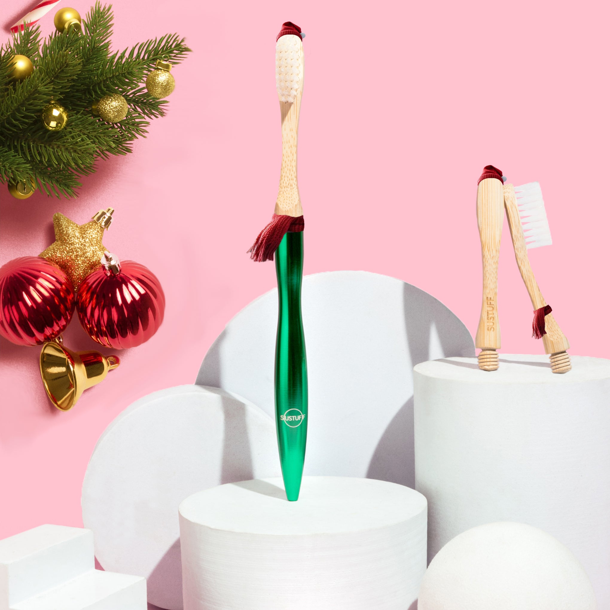 Minimalist Bamboo Toothbrush with 3 Heads (Jungle Green) – Sustuff